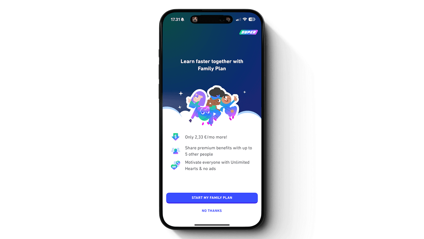Upselling in Duolingo