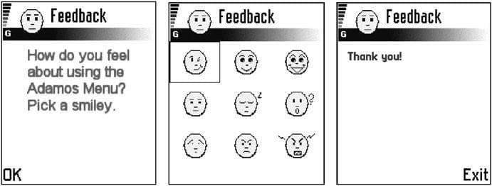The interface of an emotion-gathering application. The application would periodically demand the user to input the current emotional state felt when using the target app.